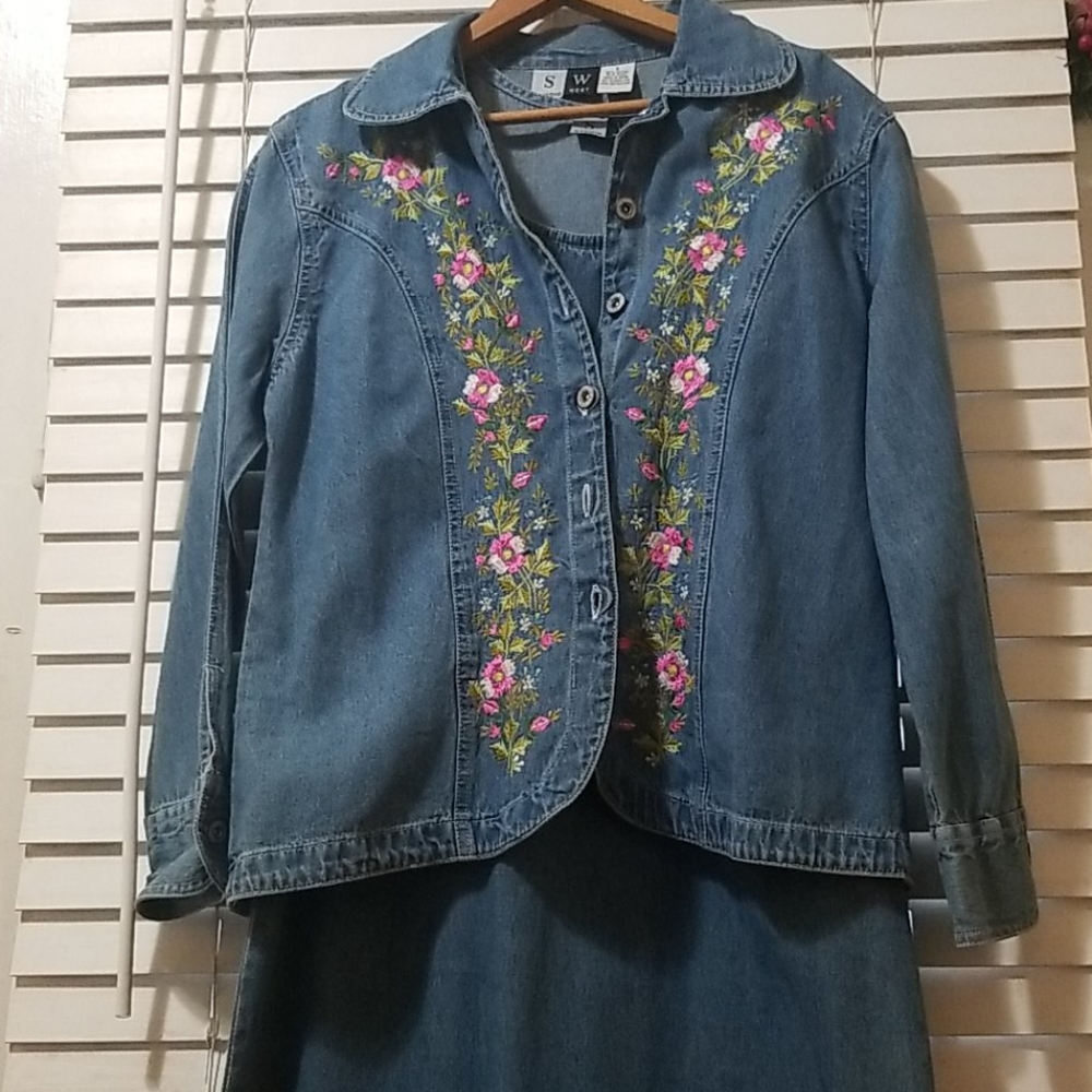S&W DENIM DRESS & EMBROIDERED JACKET SM - Picture 1 of 8